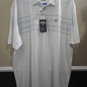 Callaway Men's White and Blue Striped Polo Shirt NWT XXL